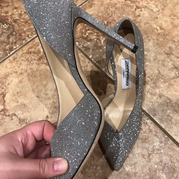 Jimmy choo SOPHIA 85 Silver Fine Glitter Pumps